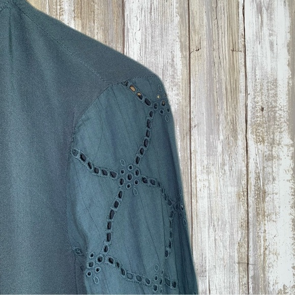 Jodifl Blue/Green Eyelet Long Sleeve Blouse - Picture 2 of 4